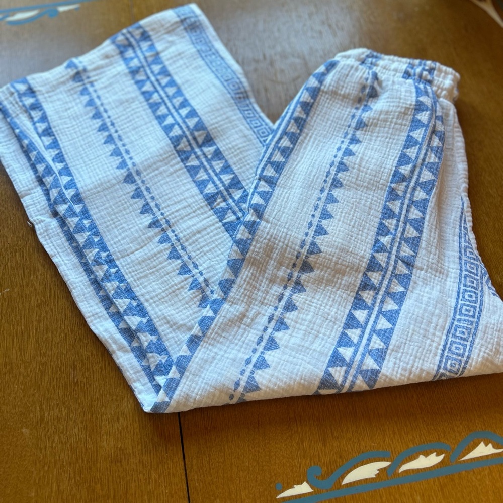 Ocean Drive Blue and White Geometric Pants